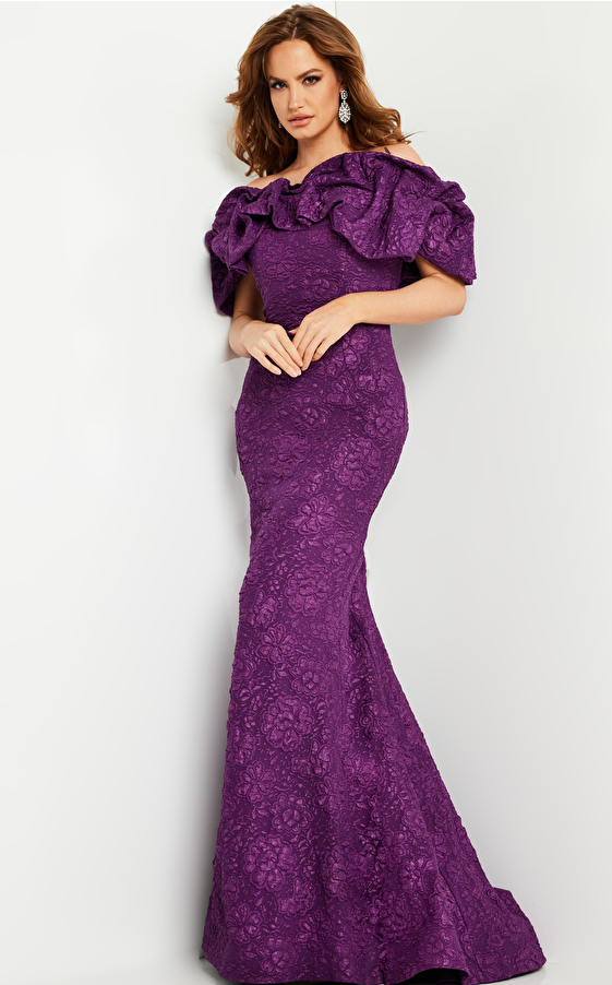 Plum Floral Brocade Fitted Dress 23847